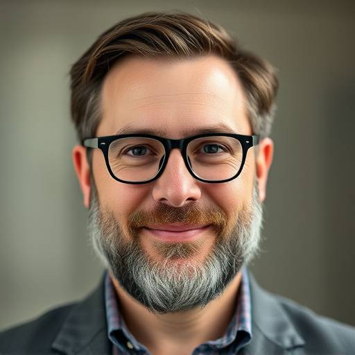 Portrait de Marc Moreau, professeur en gestion de production et finance, portant des lunettes, avec une barbe.